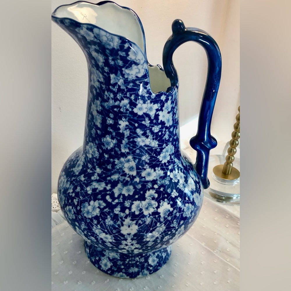Lovely Vintage “Blue Flow Calico Floral” VICTORIA WARE Ironstone 13”In Pitcher